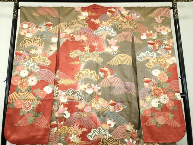 平和屋着物●豪華振袖 駒刺繍 流水鴛鴦花文 暈し染め 金彩 正絹 逸品 DABH9506ps