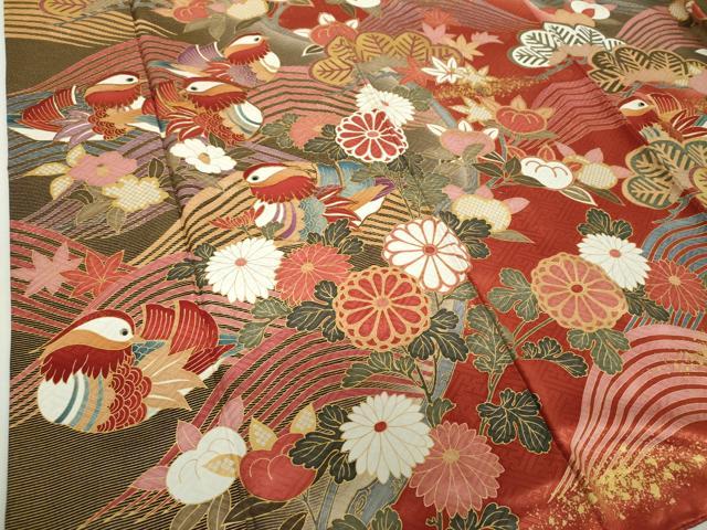 平和屋着物●豪華振袖 駒刺繍 流水鴛鴦花文 暈し染め 金彩 正絹 逸品 DABH9506ps