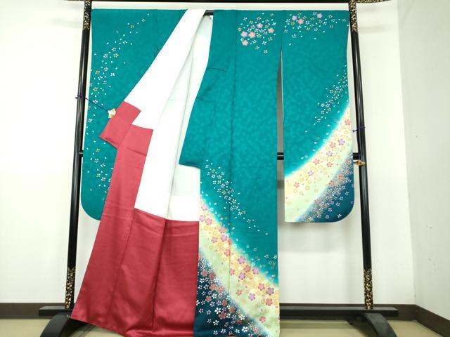平和屋着物●豪華振袖 駒刺繍 舞桜 舞梅 暈し染め 金彩 正絹 逸品 DABH9509ps
