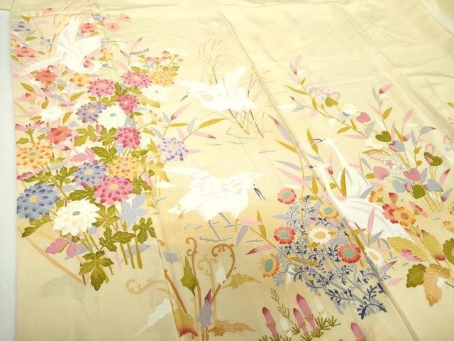 平和屋着物●訪問着 友禅 作家物 白鷺 草花文 暈し染め 正絹 逸品 DABH9510ps