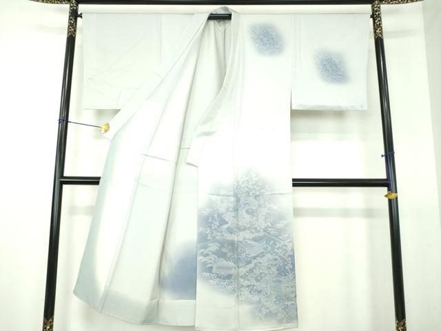 平和屋着物▽男性 訪問着 単衣 御所車風景花文 暈し染め 正絹 逸品 DABH9517ps