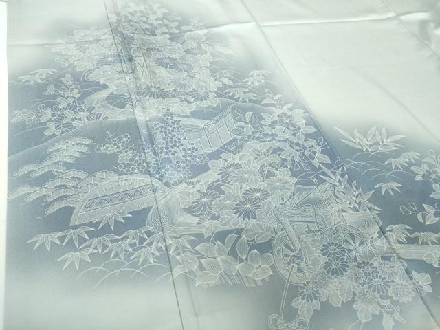 平和屋着物▽男性 訪問着 単衣 御所車風景花文 暈し染め 正絹 逸品 DABH9517ps