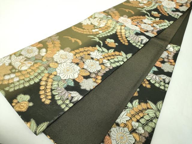 平和屋着物▼六通柄袋帯 ふくれ織 辻が花 鴛鴦 金銀糸 正絹 逸品 DABH9519ps
