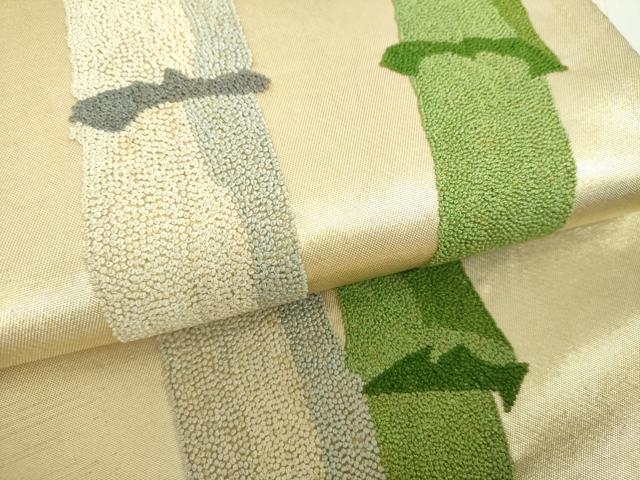 平和屋着物▼中国三大刺繍 総相良刺繍 総刺繍 太鼓柄袋帯 竹節 正絹 逸品 DABH9534ps