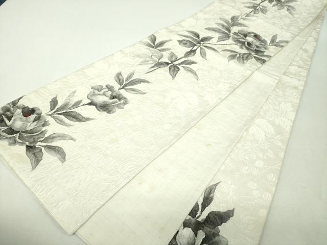 平和屋着物▼六通柄袋帯 ふくれ織 手描き 草花文 正絹 逸品 DABH9535ps