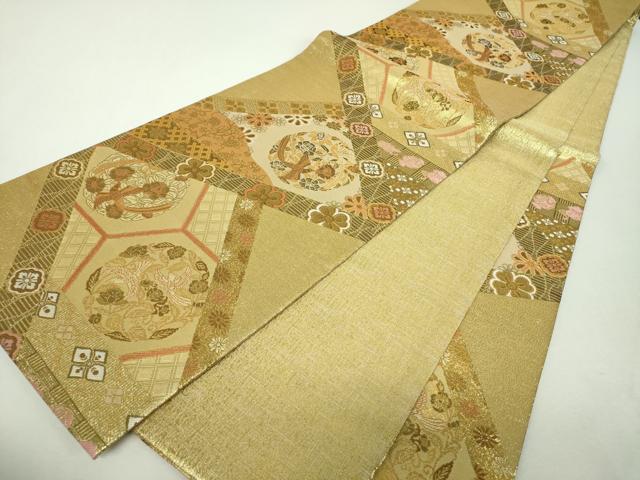 平和屋着物▼佐賀錦 六通柄袋帯 花鳥文 金糸 正絹 逸品 未使用 DABH9546ps