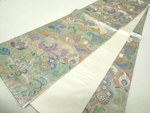 平和屋着物▼六通柄袋帯 更紗鳳凰花文 金銀糸 引箔 正絹 逸品 DABH9559ps