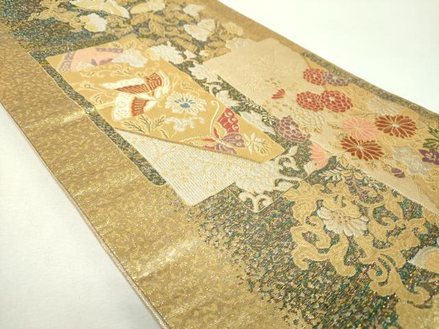 平和屋着物▼六通柄袋帯 短冊舞蝶花文 金銀糸 正絹 逸品 DABH9567ps