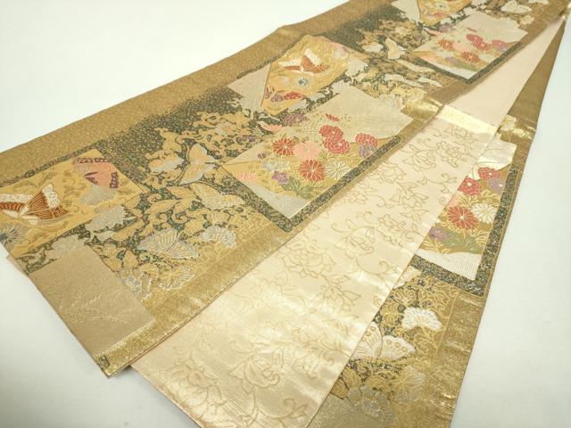 平和屋着物▼六通柄袋帯 短冊舞蝶花文 金銀糸 正絹 逸品 DABH9567ps