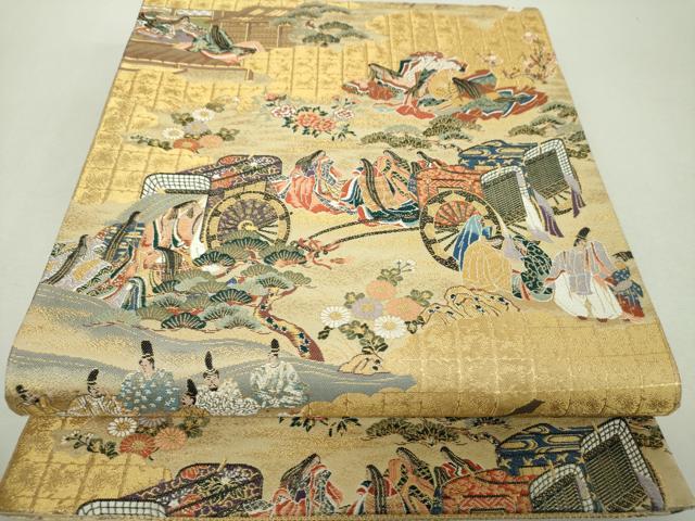 平和屋着物▼六通柄袋帯 洛中洛外図 金糸 正絹 逸品 DABH9574ps