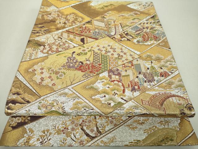 平和屋着物▼六通柄袋帯 洛中洛外図 金銀糸 正絹 逸品 DABH9576ps