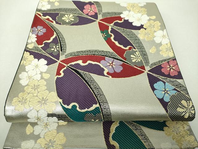 平和屋着物▼両面 六通柄袋帯 雪輪舞桜 金銀糸 正絹 逸品 DABH9582ps