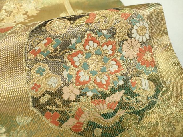 平和屋着物▼六通柄袋帯 宝尽くし 正倉院鳳凰花文 金糸 引箔 正絹 逸品 DABH9585ps