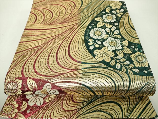 平和屋着物▼両面 六通柄袋帯 辻が花 金糸 正絹 逸品 DABH9591ps