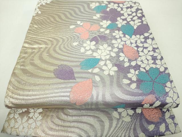 平和屋着物▼六通柄袋帯 花筏 金銀糸 正絹 逸品 DABH9592ps