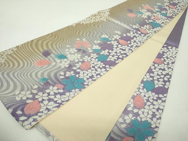 平和屋着物▼六通柄袋帯 花筏 金銀糸 正絹 逸品 DABH9592ps