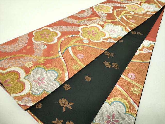 平和屋着物▼六通柄袋帯 舞梅 舞桜 金銀糸 正絹 逸品 DABH9597ps