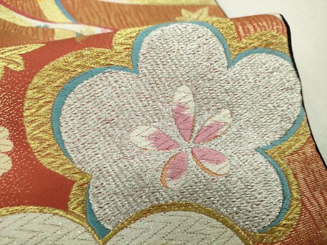 平和屋着物▼六通柄袋帯 舞梅 舞桜 金銀糸 正絹 逸品 DABH9597ps