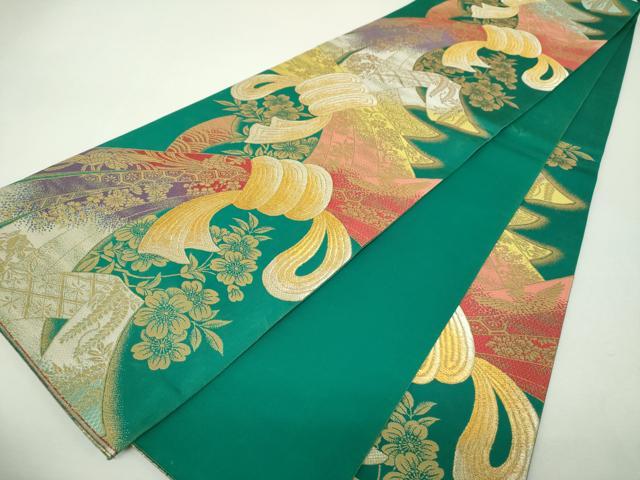 平和屋着物▼六通柄袋帯 束ね熨斗鳳凰花文 金糸 正絹 逸品 DABH9602ps
