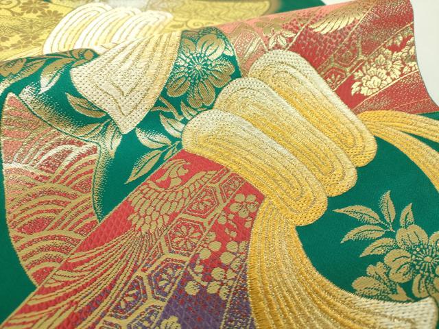 平和屋着物▼六通柄袋帯 束ね熨斗鳳凰花文 金糸 正絹 逸品 DABH9602ps