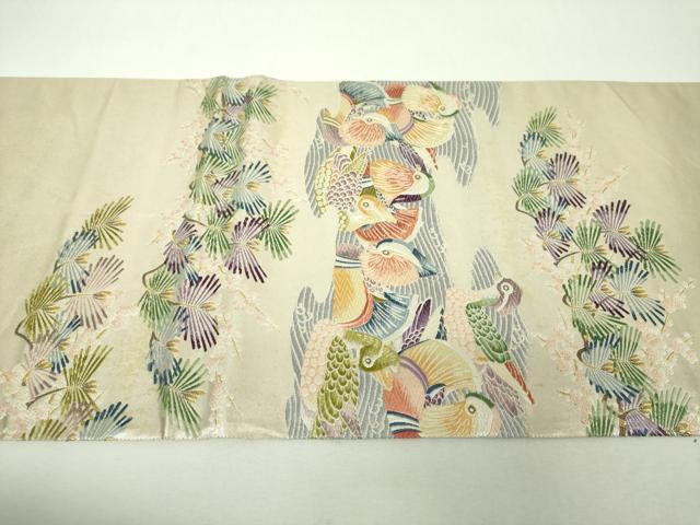 平和屋着物▼六通柄袋帯 唐織 松梅おしどり文 金糸 引箔 正絹 逸品 DABH9611ps