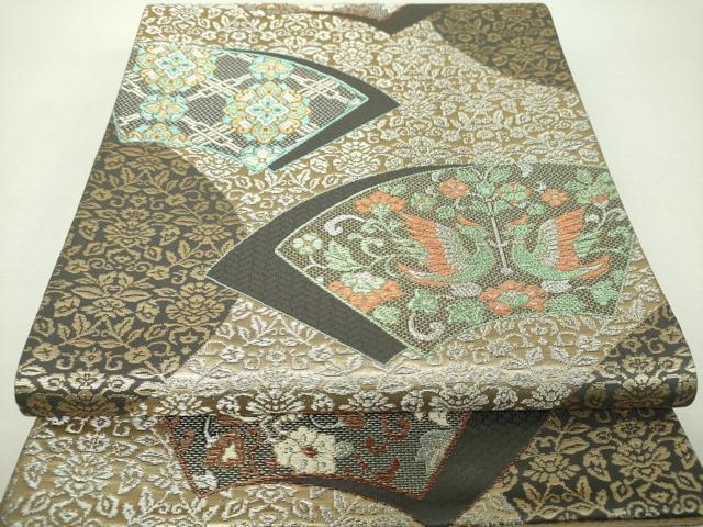 平和屋着物▼六通柄袋帯 地紙花鳥文 金銀糸 正絹 逸品 DABH9625ps