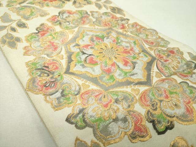平和屋着物▼六通柄袋帯 正倉院花文 金銀糸 正絹 逸品 DABH9633ps