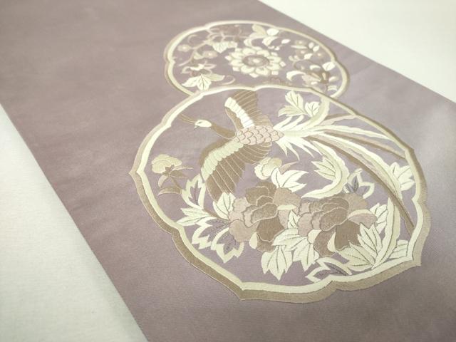 平和屋着物▼太鼓柄袋帯 総刺繍 鳳凰花文 銀糸 正絹 逸品 DABH9639ps