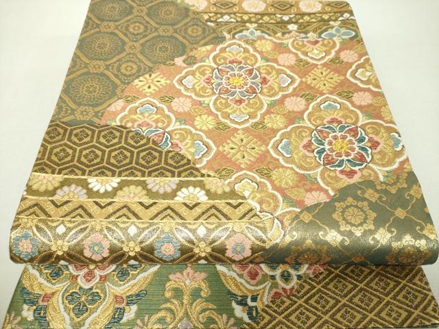 平和屋着物▼六通柄袋帯 正倉院花菱文 金糸 正絹 逸品 DABH9642ps