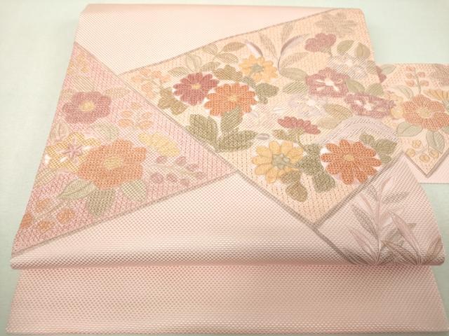 平和屋着物▼中国三大刺繍 スワトウ刺繍 汕頭刺繍 総刺繍 九寸名古屋帯 草花文 伊と幸 正絹 逸品 未使用 DABH9654ps