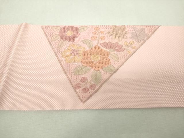平和屋着物▼中国三大刺繍 スワトウ刺繍 汕頭刺繍 総刺繍 九寸名古屋帯 草花文 伊と幸 正絹 逸品 未使用 DABH9654ps
