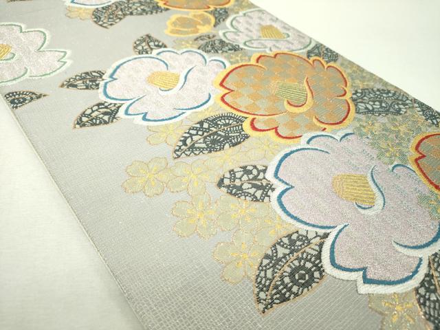 平和屋着物▼六通柄袋帯 彩苑椿 金銀糸 正絹 逸品 DABH9655ps