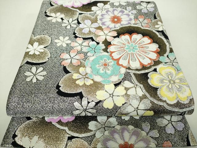 平和屋着物▼六通柄袋帯 舞桜 金銀糸 正絹 逸品 DABH9656ps