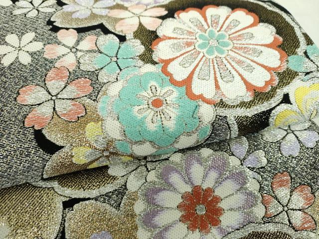 平和屋着物▼六通柄袋帯 舞桜 金銀糸 正絹 逸品 DABH9656ps