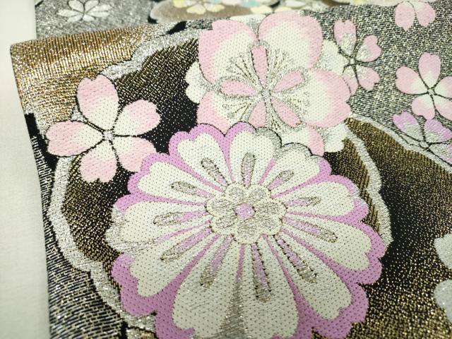 平和屋着物▼六通柄袋帯 舞桜 金銀糸 正絹 逸品 DABH9656ps