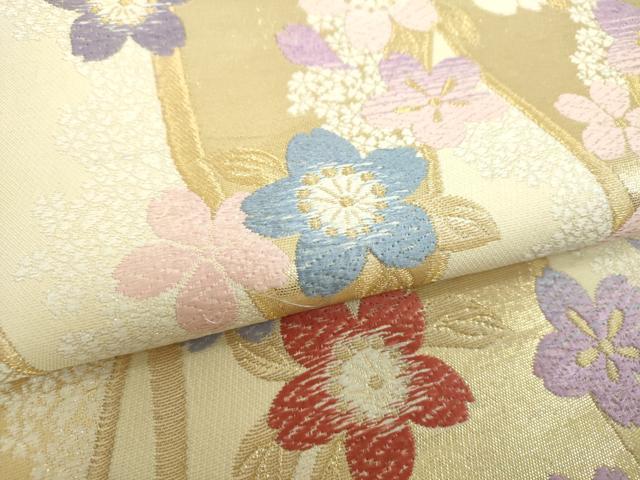 平和屋着物▼六通柄袋帯 唐織 舞桜 ラメ糸 金糸 正絹 逸品 DABH9659ps