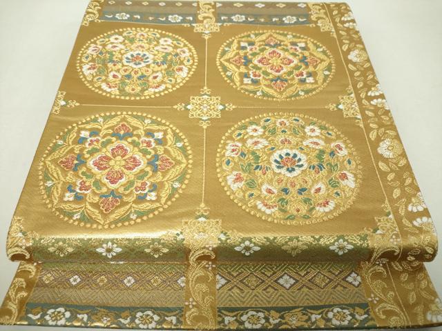 平和屋着物▼六通柄袋帯 正倉院瑞宝華文 金糸 正絹 逸品 DABH9665ps