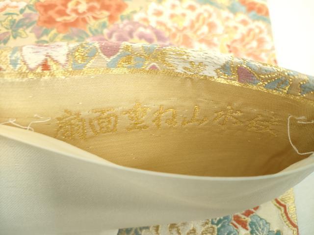 平和屋着物▼六通柄袋帯 唐織 扇面重ね山水紋 金糸 正絹 逸品 DABH9667ps