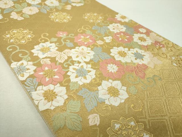 平和屋着物▼六通柄袋帯 唐織 花唐草文 金糸 正絹 逸品 DABH9668ps