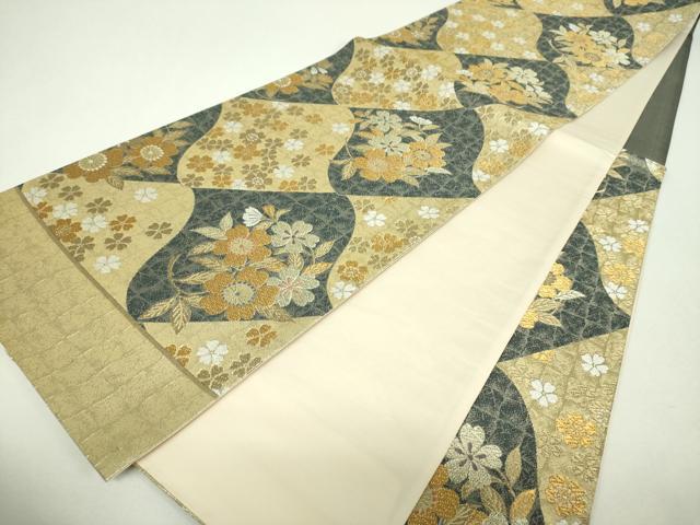 平和屋着物▼六通柄袋帯 瓦花文 金糸 正絹 逸品 DABH9671ps