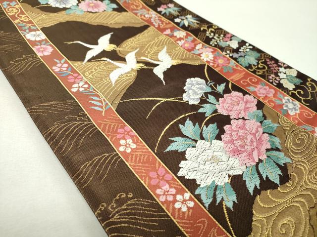 平和屋着物▼六通柄袋帯 飛鶴花間道 金銀糸 正絹 逸品 DABH9678ps