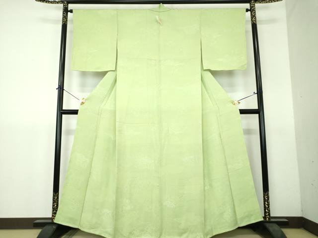 平和屋着物●上質な色無地 風景地紋 若葉色 正絹 逸品 未使用 DABH9696ps