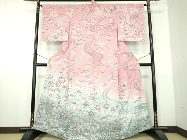 平和屋着物●名門 藤娘きぬたや・総絞り 訪問着 流水花文 正絹 逸品 未使用 DABH9708ps