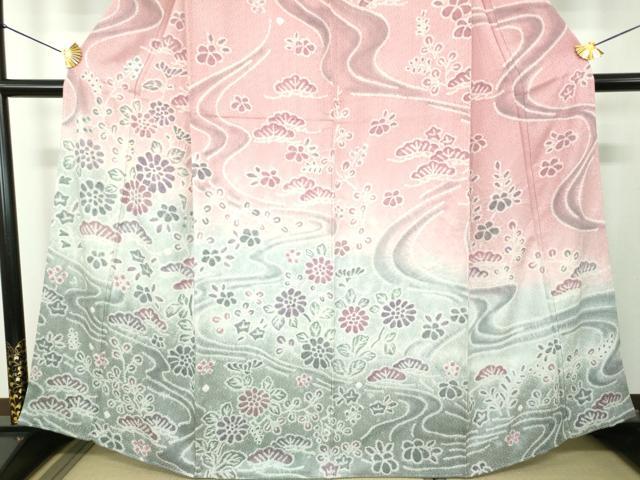 平和屋着物●名門 藤娘きぬたや・総絞り 訪問着 流水花文 正絹 逸品 未使用 DABH9708ps