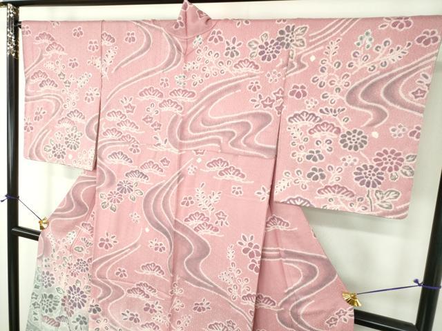 平和屋着物●名門 藤娘きぬたや・総絞り 訪問着 流水花文 正絹 逸品 未使用 DABH9708ps