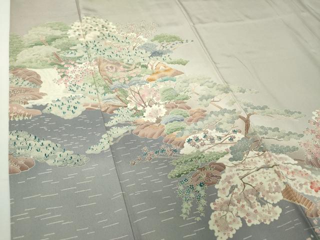 平和屋着物●本場加賀友禅作家 杉浦伸 色留袖 水辺風景花文 滝 暈し染め 正絹 逸品 DABH9711ps