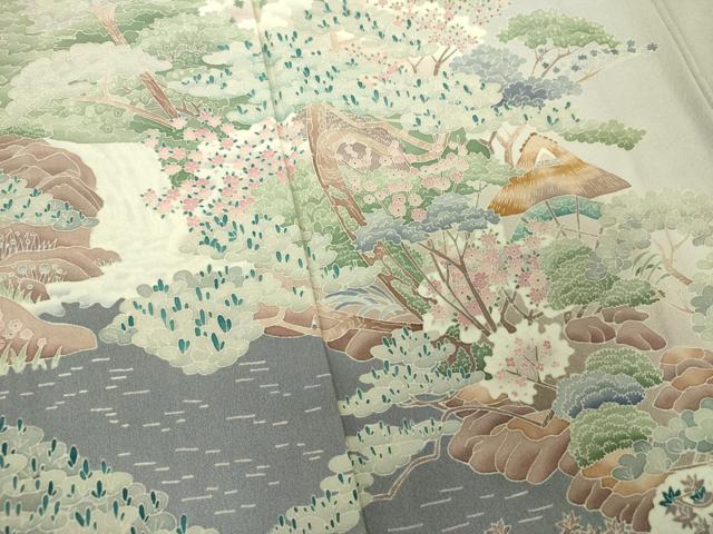 平和屋着物●本場加賀友禅作家 杉浦伸 色留袖 水辺風景花文 滝 暈し染め 正絹 逸品 DABH9711ps