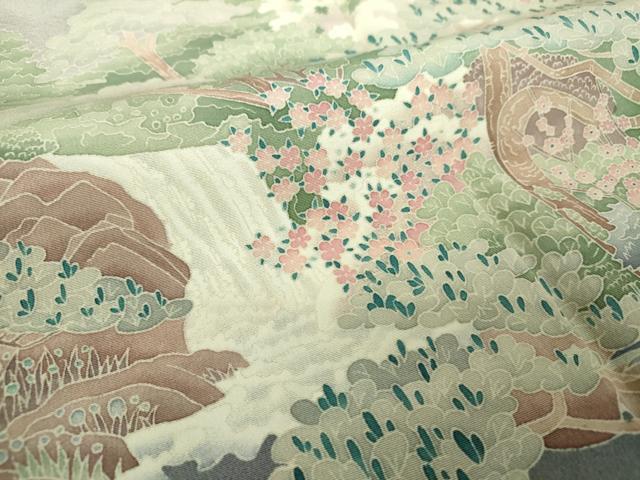 平和屋着物●本場加賀友禅作家 杉浦伸 色留袖 水辺風景花文 滝 暈し染め 正絹 逸品 DABH9711ps