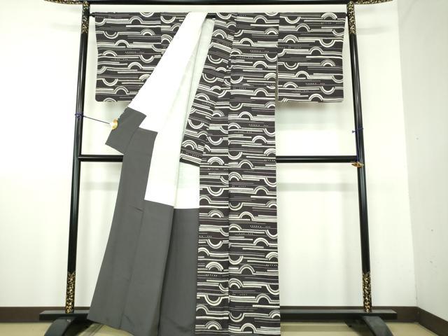 平和屋着物●上質な小紋 ろうけつ染め 変わり間道 正絹 逸品 DABH9712ps