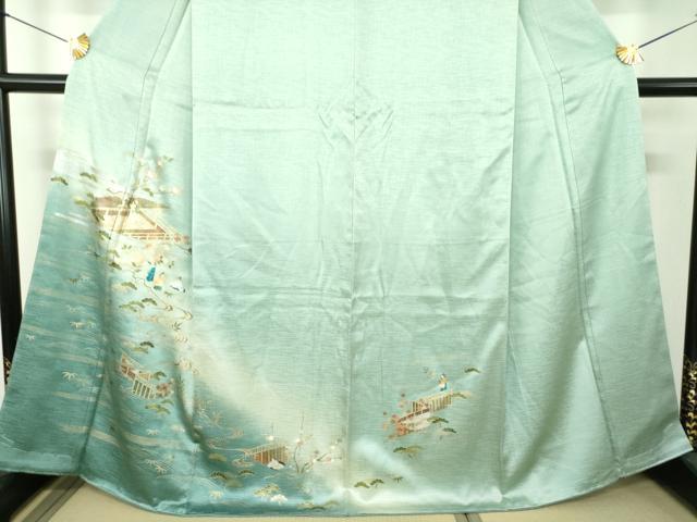平和屋着物●訪問着 人物風景花文 暈し染め 金銀彩 正絹 逸品 未使用 DABH9725ps